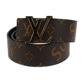 ルイヴィトン(LOUIS VUITTON)のLOUIS VUITTON ルイ ヴィトン Supreme シュプリーム コラボ モノグラム サンチュール LVイニシャル ベルト MP016   カーフレザー ブラウン ゴールド金具  ビトン 90/36【本物保証】(ベルト)