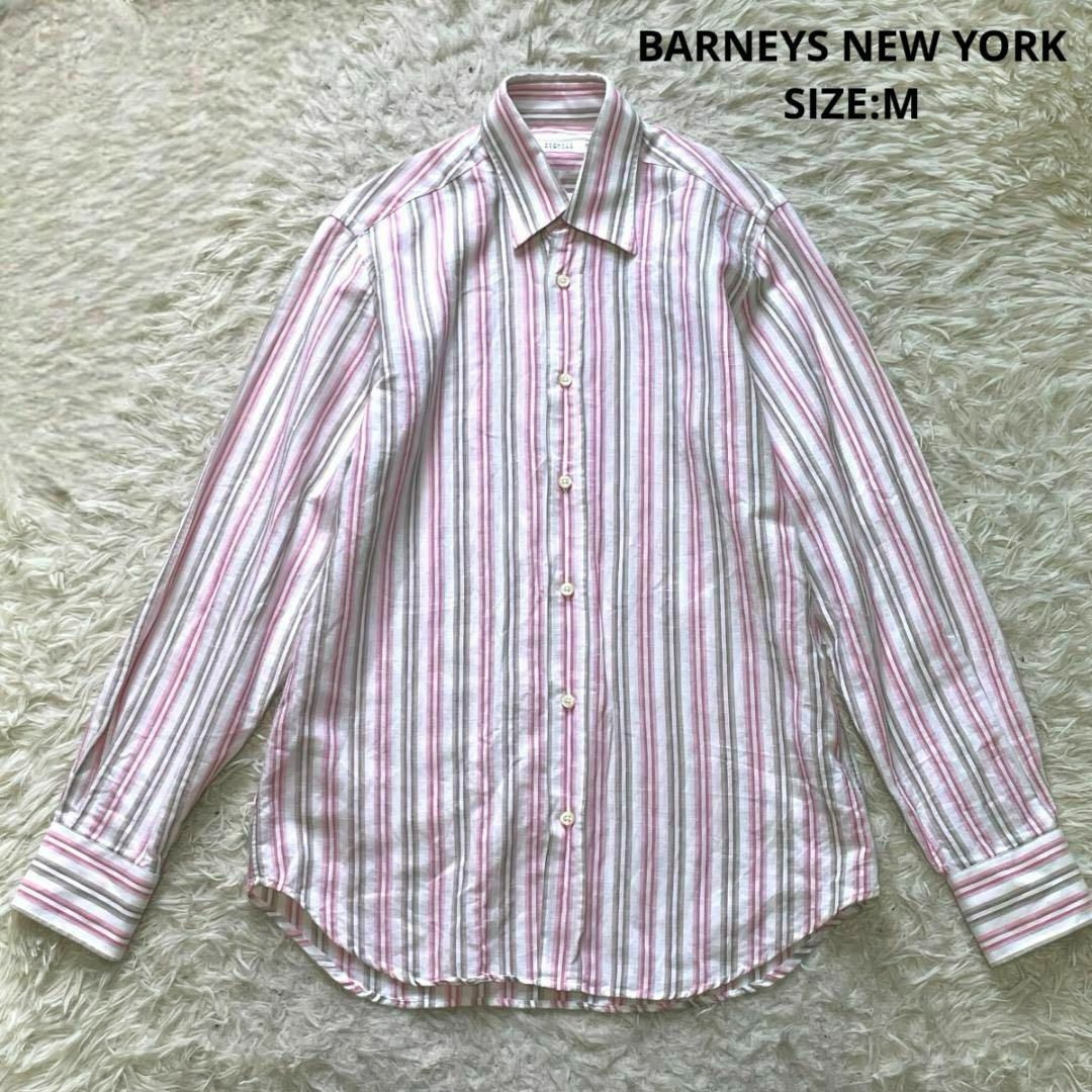 BARNEYS NEW YORK(バーニーズニューヨーク)の春夏 バーニーズニューヨーク ストライプ リネンシャツ サイズM ピンク メンズのトップス(シャツ)の商品写真