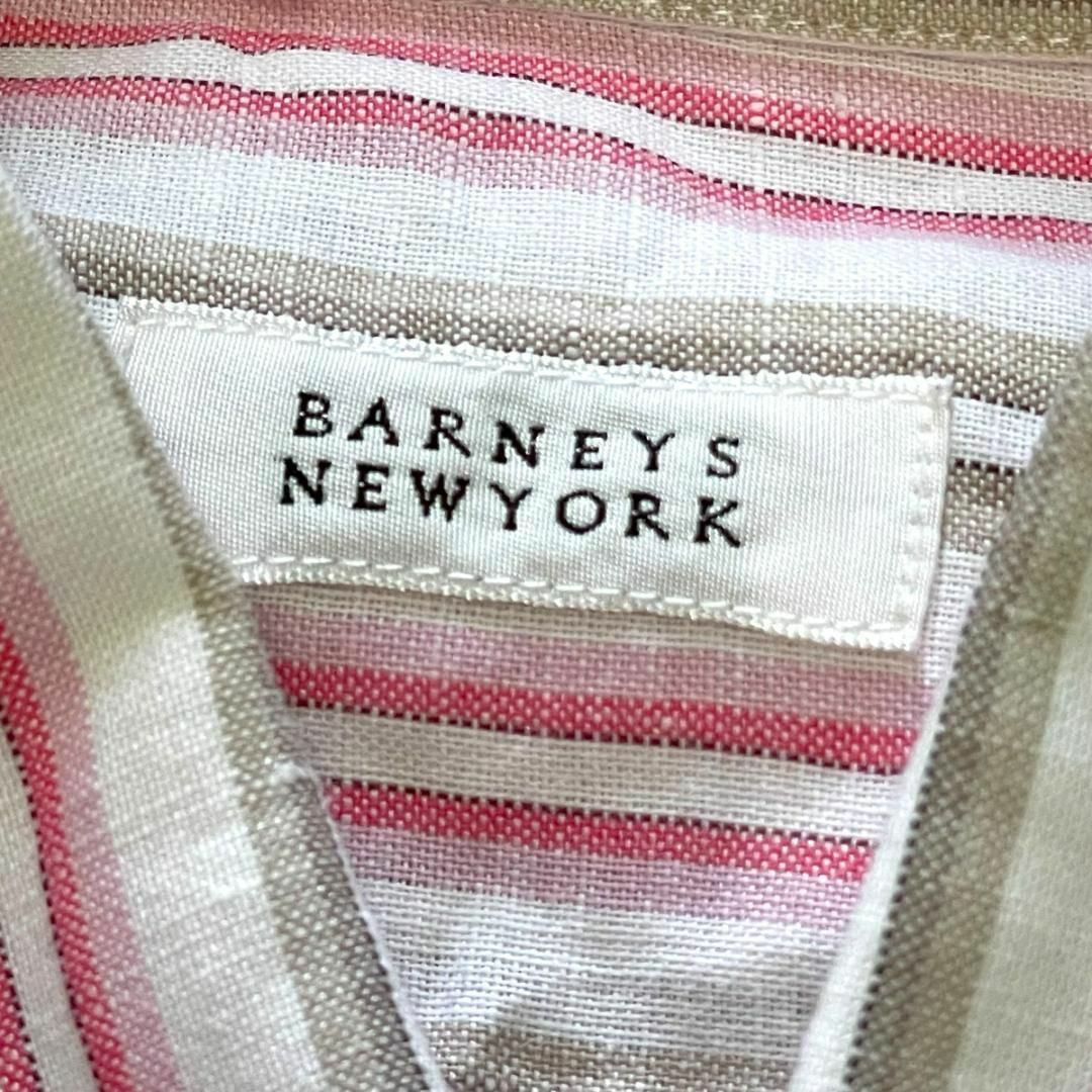 BARNEYS NEW YORK(バーニーズニューヨーク)の春夏 バーニーズニューヨーク ストライプ リネンシャツ サイズM ピンク メンズのトップス(シャツ)の商品写真