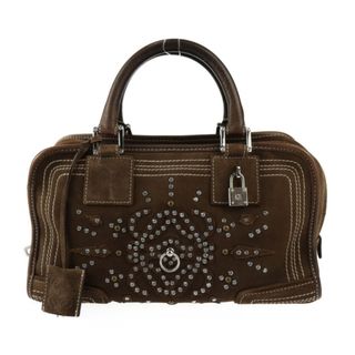 ロエベ(LOEWE)のLOEWE ロエベ  Amazona アマソナ 28 ハンドバッグ  スウェード ラインストーン  ブラウン シルバー金具  アナグラム ミニボストンバッグ スエード 【本物保証】(ハンドバッグ)