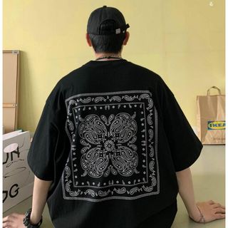 ビッグシルエット ペイズリー 半袖 Tシャツ ストリート ブラック(Tシャツ/カットソー(半袖/袖なし))