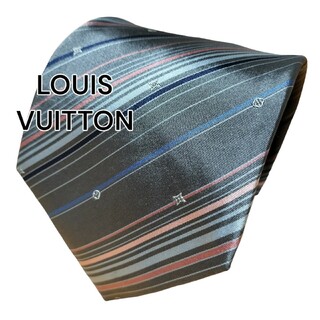 ルイヴィトン(LOUIS VUITTON)の【LOUIS VUITTON】ルイヴィトン　グレー系　ストライプ　イタリア製(ネクタイ)