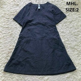 エムエイチエル(MHL.)のMHL リネンコットン デニムワンピース プルオーバー サイズ2 ネイビー(ひざ丈ワンピース)