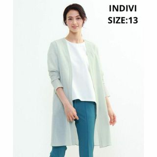 INDIVI - 大きいサイズ INDIVI コットンヨーリューカーディガン サイズ13 ミント