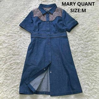 マリークワント(MARY QUANT)のMARY QUANT デニム シャツワンピース 花柄 フラワー M ネイビー(ひざ丈ワンピース)