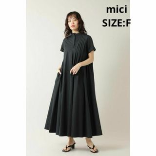 ミチ(mici)のmici アシンメトリーデザイン フレアワンピース サイズF ブラック(ロングワンピース/マキシワンピース)