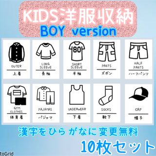 子供洋服収納ラベルシール　男の子　整理整頓　　衣類　お片付け　衣替え(ケース/ボックス)