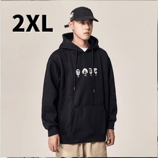 【大人気】黒 2XL パーカー ビッグシルエット ユニセックス ストリート(パーカー)