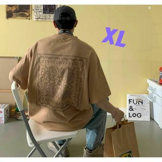 ビッグシルエット ペイズリー 半袖 Tシャツ  XL  ストリート  ベージュ(Tシャツ/カットソー(半袖/袖なし))