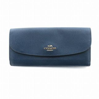 コーチ(COACH)のCOACH 長財布 二つ折り ウォレット 札入れ レザー ロゴ 無地 青(長財布)