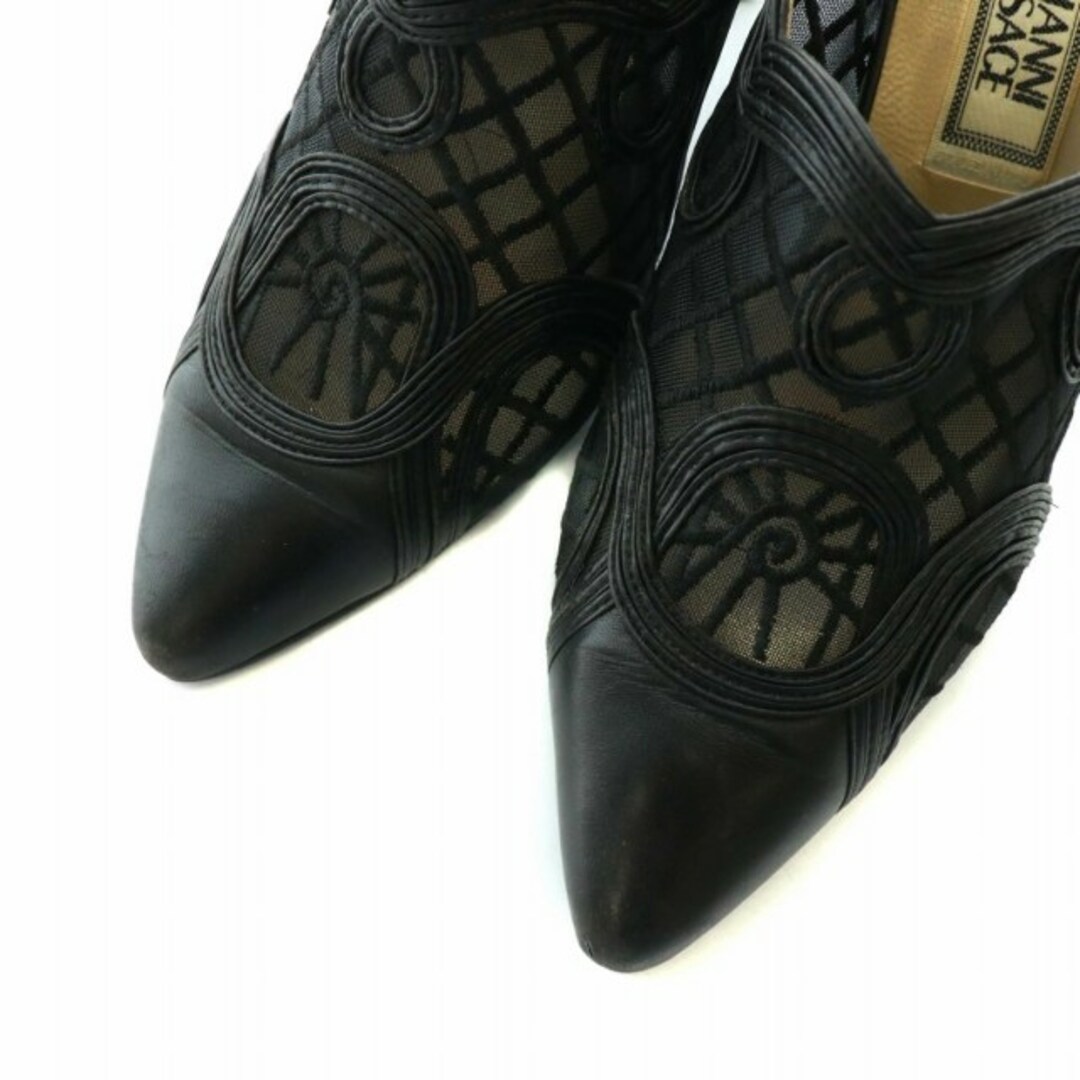 VERSACE(ヴェルサーチ)のヴェルサーチ ミュール レザー シースルー 刺繍 35.5 22.5cm 黒 レディースの靴/シューズ(ミュール)の商品写真