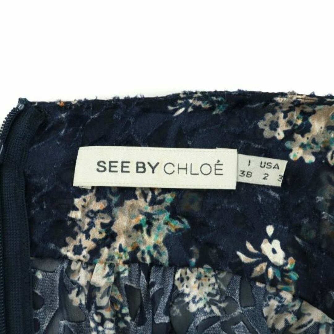 SEE BY CHLOE(シーバイクロエ)のシーバイクロエ ワンピース シルク混 シアー素材 インナー付き 38 M 紺 レディースのワンピース(ひざ丈ワンピース)の商品写真