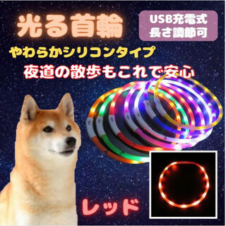 光る 首輪 レッド LEDライト USB充電 犬 ドッグ シリコン 夜 散歩(犬)