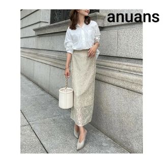 ánuans - anuans アニュアンス コードレースハイウエストタイトスカート ベージュ M