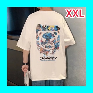 Tシャツ 白 XXL メンズ 半袖 バックプリント カジュアル(Tシャツ/カットソー(半袖/袖なし))