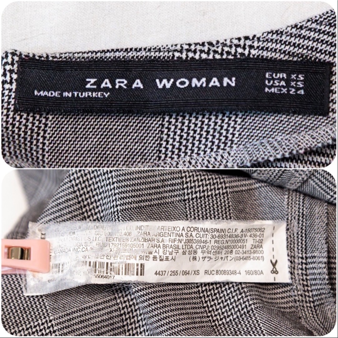 ZARA(ザラ)のZARA woman チェック柄Vネックカシュクールワンピース　グレー　xs レディースのワンピース(ひざ丈ワンピース)の商品写真