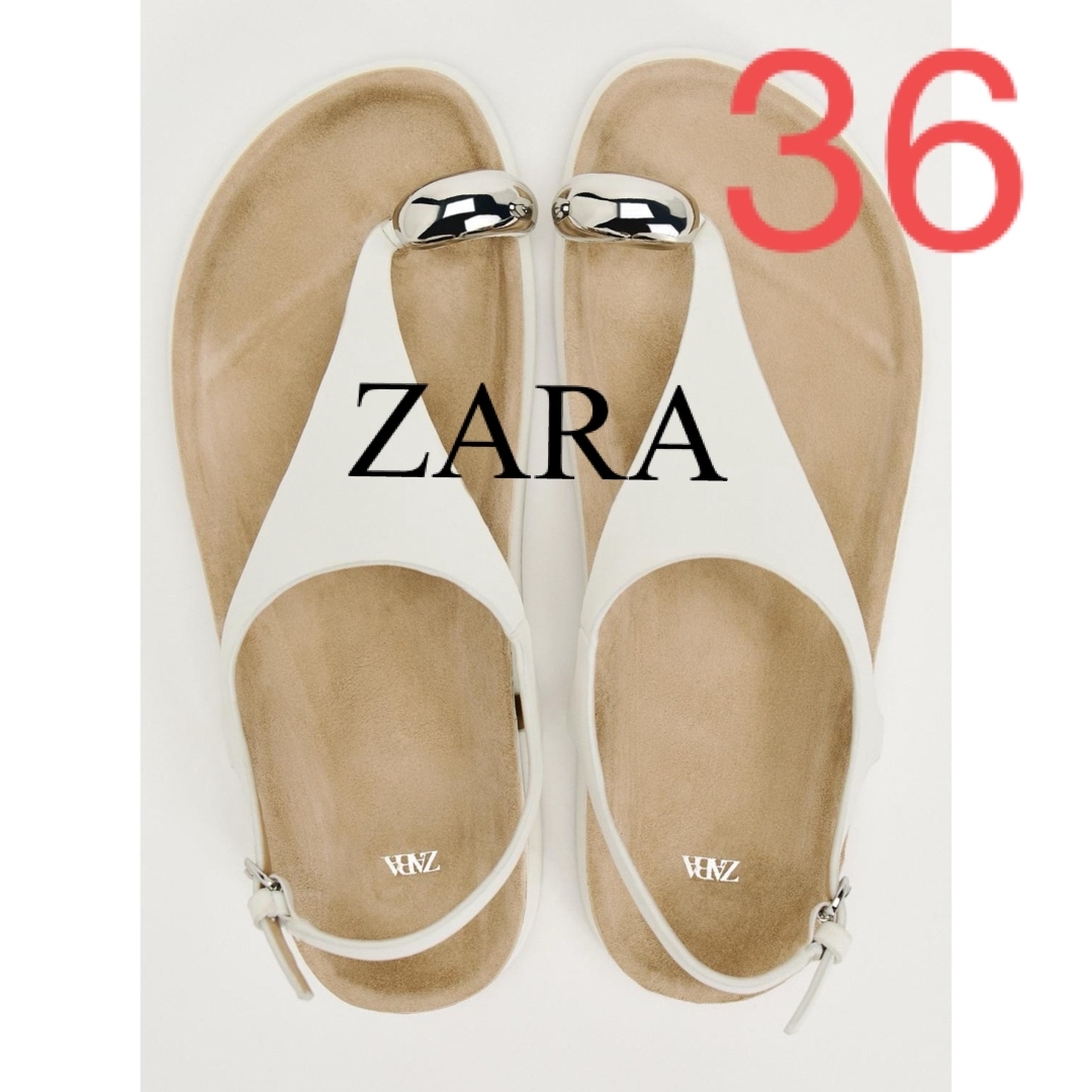 ZARA(ザラ)のZARA メタルディテールレザーサンダル　ビルケン　レザーフラットサンダル　 レディースの靴/シューズ(サンダル)の商品写真