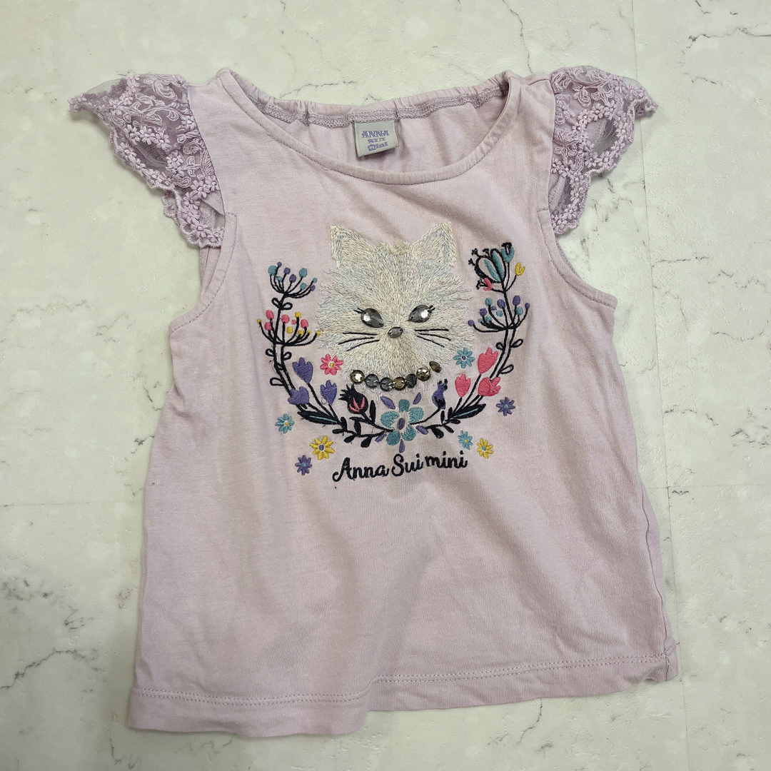 ANNA SUI mini(アナスイミニ)のANNA SUI MINI トップス 高級ブランド ねこ刺繍大人気レース フリル キッズ/ベビー/マタニティのキッズ服女の子用(90cm~)(Tシャツ/カットソー)の商品写真