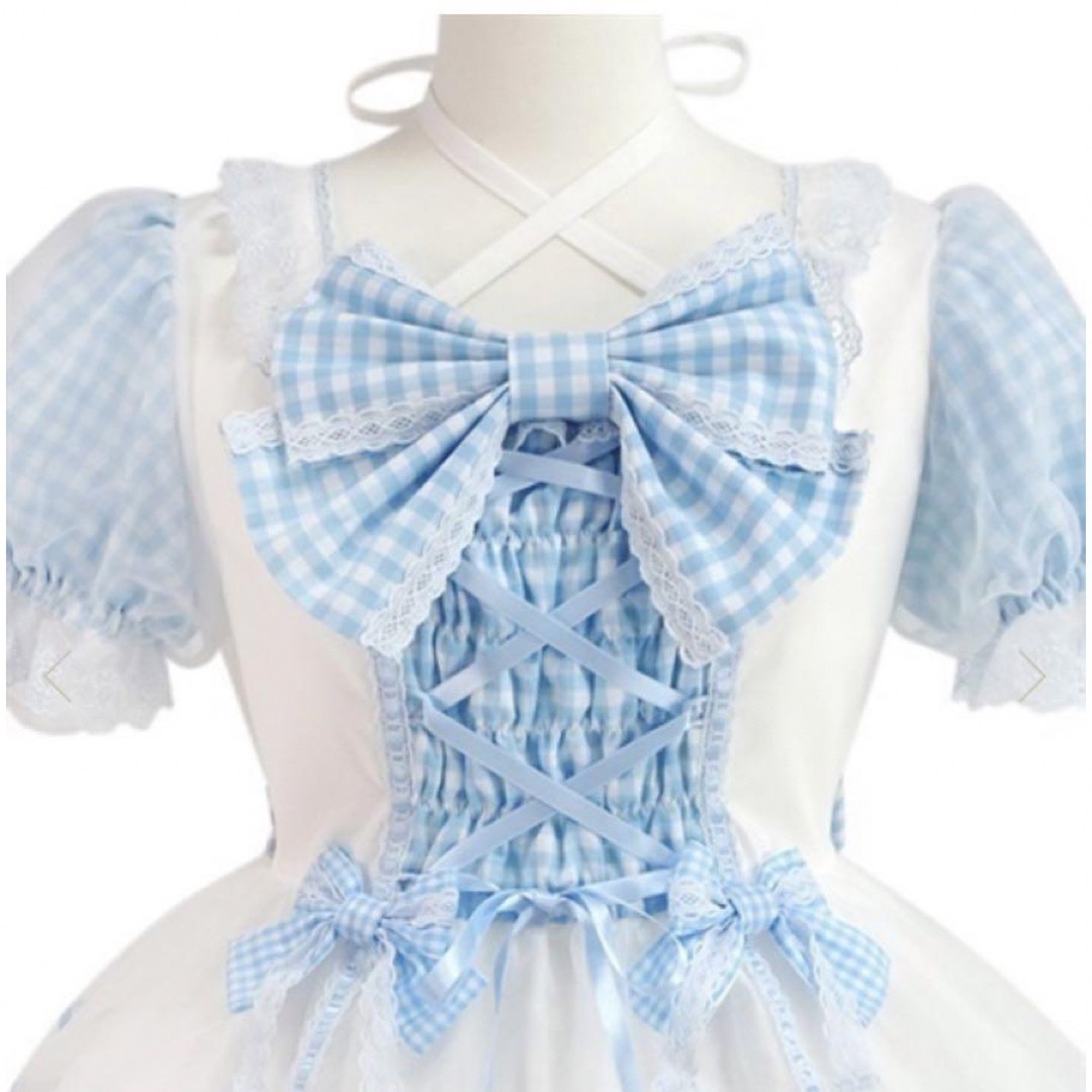 Angelic Pretty(アンジェリックプリティー)のpuffギンガム ワンピース シロ サックス Angelic Pretty レディースのワンピース(ひざ丈ワンピース)の商品写真