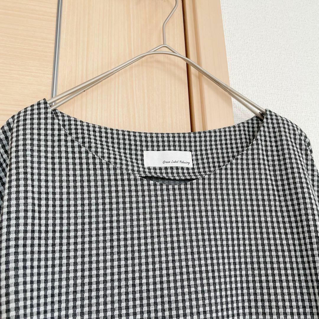 グリーンレーベルリラクシング　半袖ブラウス　チェック柄　ブラック レディースのトップス(シャツ/ブラウス(半袖/袖なし))の商品写真