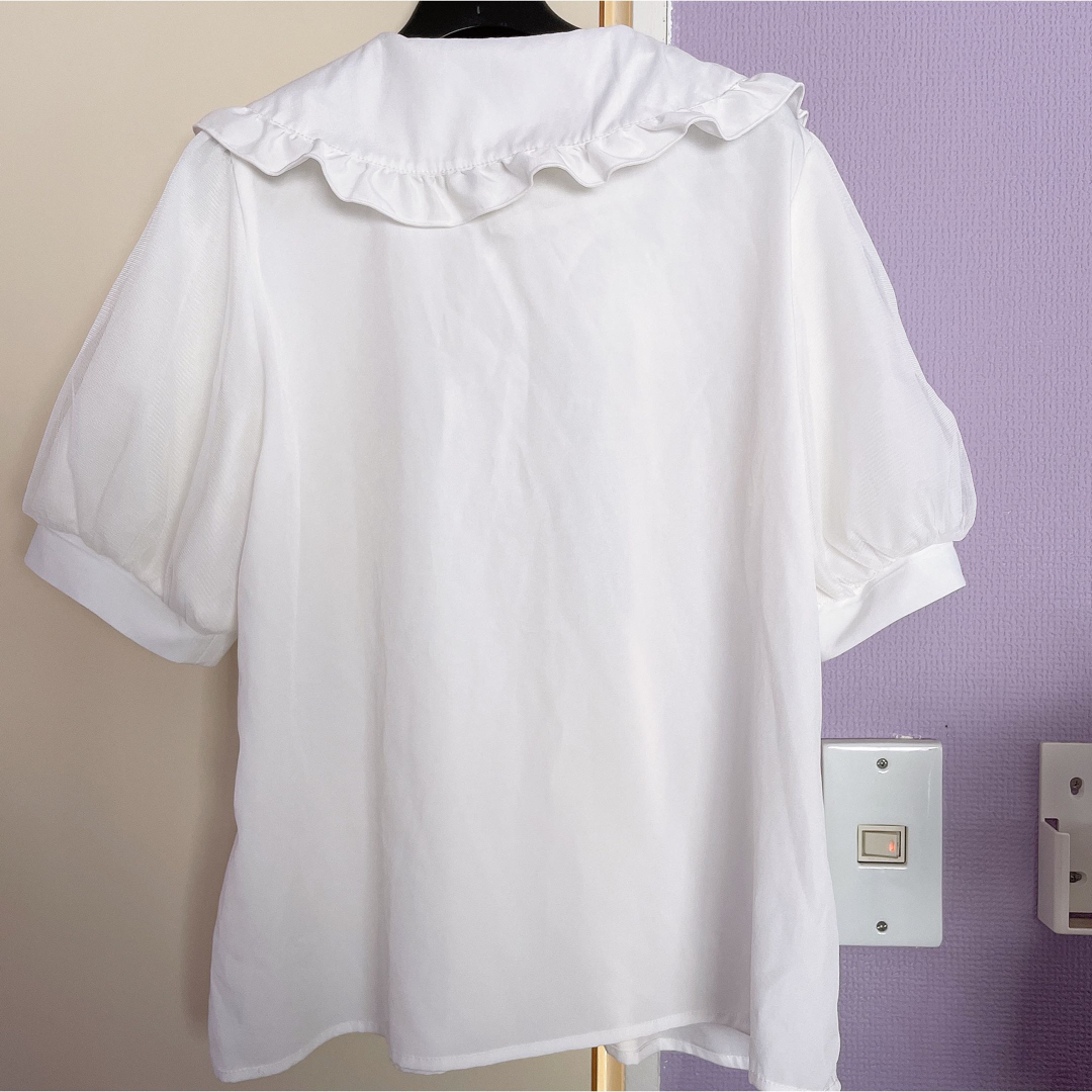 Avail(アベイル)のAvail 量産型 トップス ブラウス リボン フリル襟 襟付き チュール素材 レディースのトップス(シャツ/ブラウス(半袖/袖なし))の商品写真