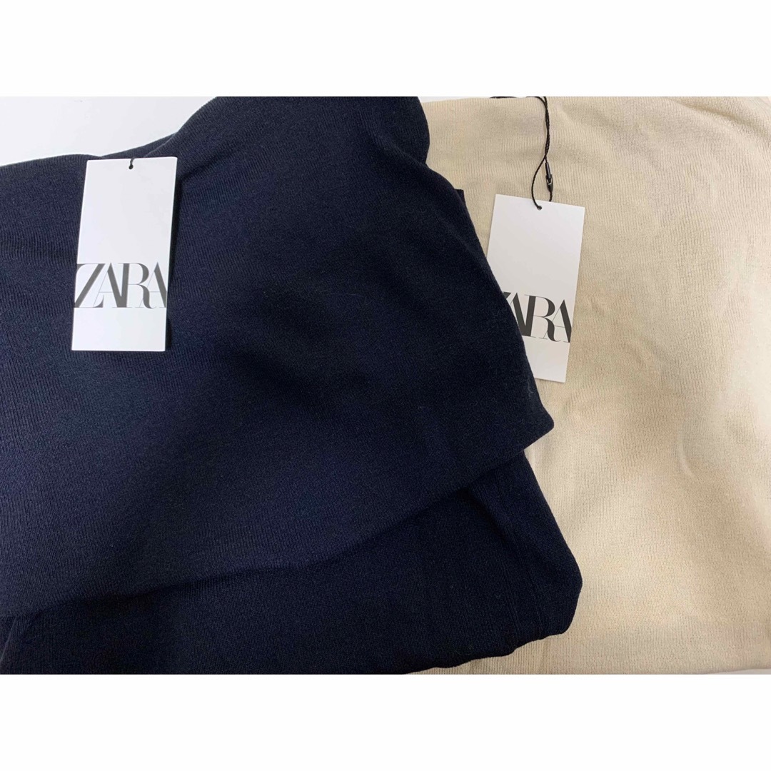 ZARA(ザラ)のZARA  オフショルダーニットトップス 2点セット ネイビーS＆サンドM レディースのトップス(ニット/セーター)の商品写真