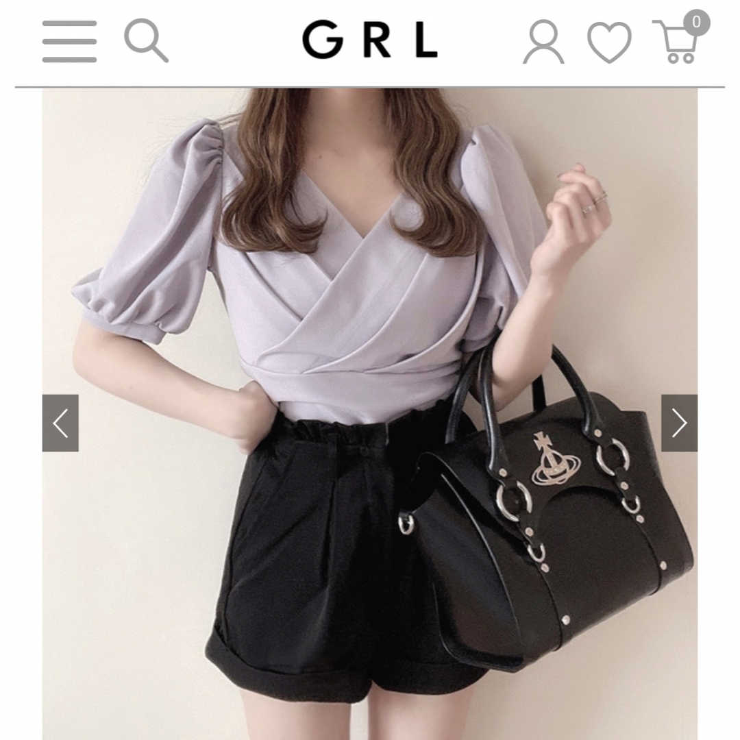 GRL(グレイル)のGRL カシュクールパフスリーブトップス pm159 パープル 薄紫 紫 上品 レディースのトップス(シャツ/ブラウス(半袖/袖なし))の商品写真