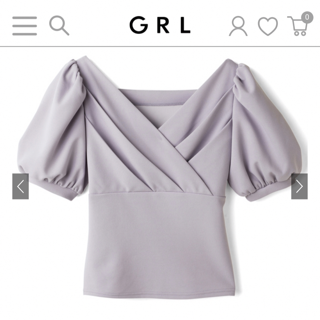 GRL(グレイル)のGRL カシュクールパフスリーブトップス pm159 パープル 薄紫 紫 上品 レディースのトップス(シャツ/ブラウス(半袖/袖なし))の商品写真