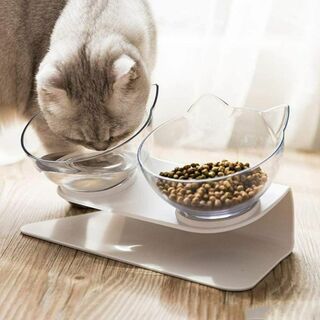 猫 ネコ ペットボウル 餌入れ  透明 お皿 器 フードボウル  2個 ダブル(猫)
