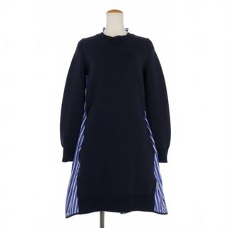 サカイ(sacai)のサカイ sacai バック切替 スウェットワンピース ひざ丈 3 紺 ストライプ(ひざ丈ワンピース)