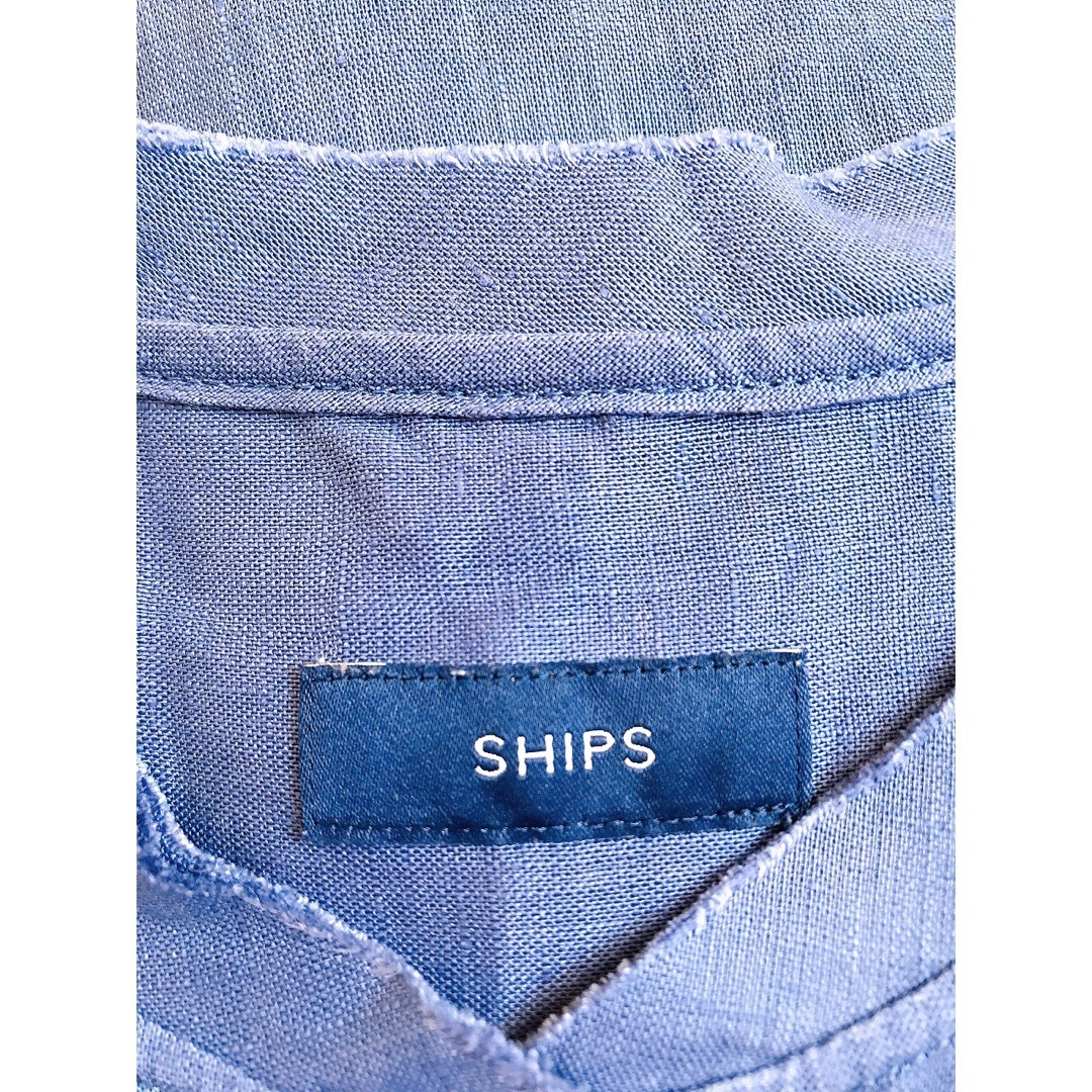 SHIPS(シップス)のほぼ未使用　SHIPS テレデランカットオフカラーシャツ　S ブルー　リネン レディースのトップス(シャツ/ブラウス(半袖/袖なし))の商品写真