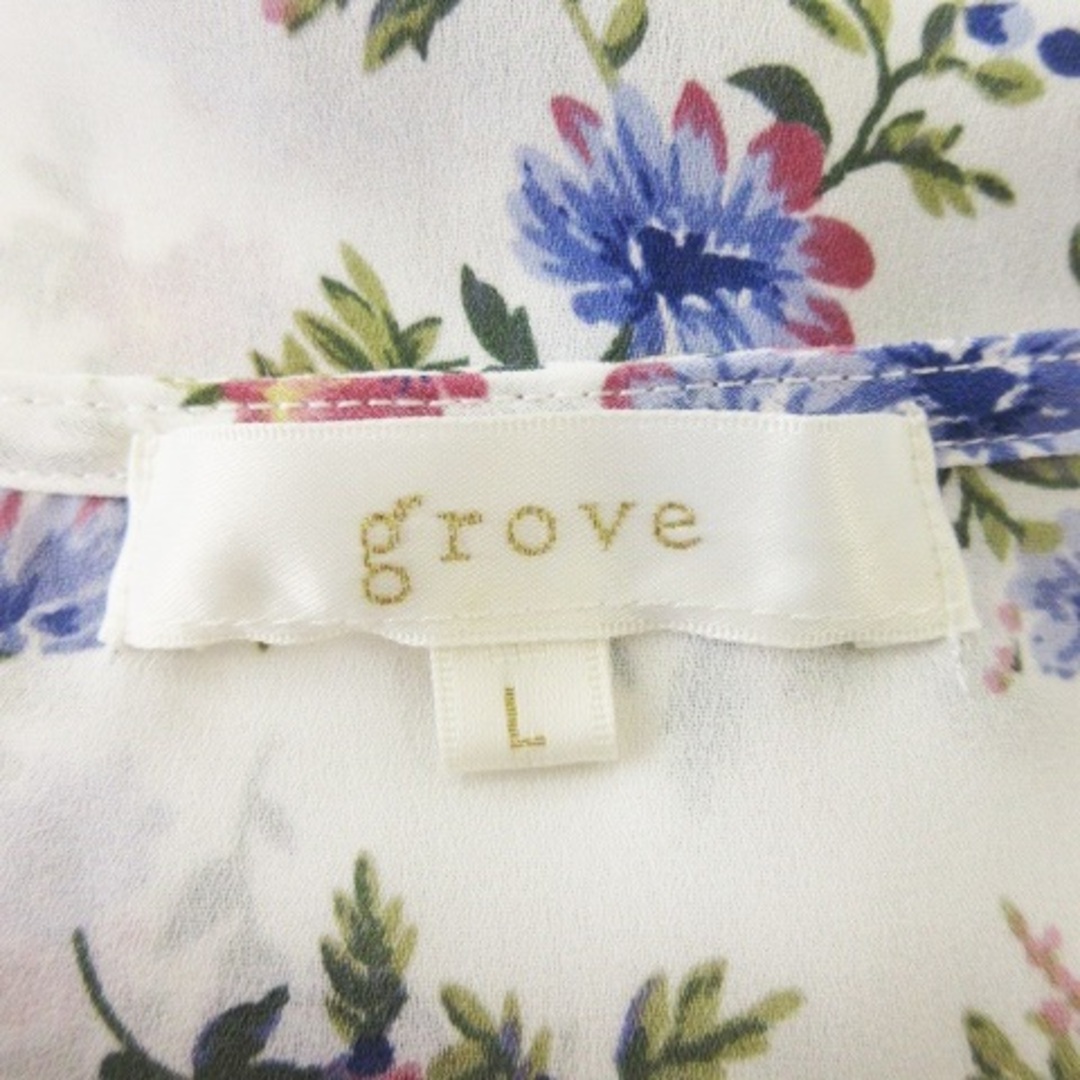 grove(グローブ)のグローブ ブラウス シャツ Vカット 七分袖 シアー フリル 花柄 L 白 レディースのトップス(その他)の商品写真