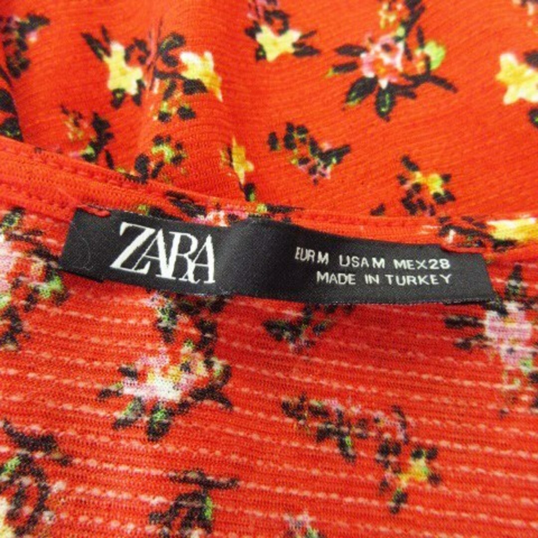 ZARA(ザラ)のザラ ワンピース ミニ Vネック 半袖 ストレッチ フラワー 花柄 総柄 M 赤 レディースのワンピース(ミニワンピース)の商品写真