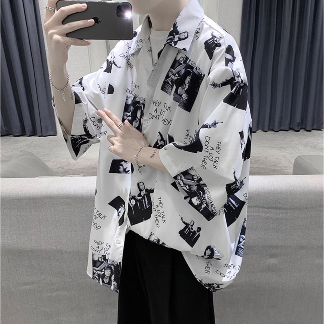 3999円○Lサイズ フォトプリント 半袖 シャツ ホワイト メンズのトップス(Tシャツ/カットソー(半袖/袖なし))の商品写真