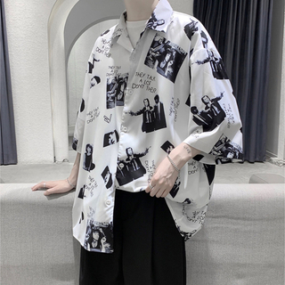 3999円○Lサイズ フォトプリント 半袖 シャツ ホワイト(Tシャツ/カットソー(半袖/袖なし))