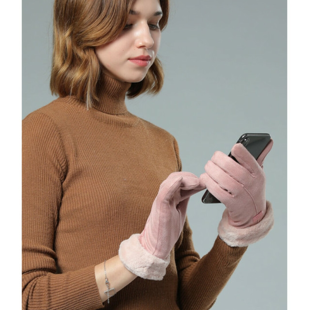 【数量限定】レディース 手袋 スマホ対応  裏起毛 ピンク 冬 ファー 防寒 レディースのファッション小物(手袋)の商品写真