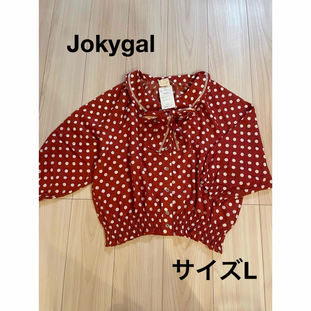 新品タグ付き！！＊Jokygal：サイズL：赤色のドット柄の長袖ブラウス＊ レディースのトップス(シャツ/ブラウス(長袖/七分))の商品写真