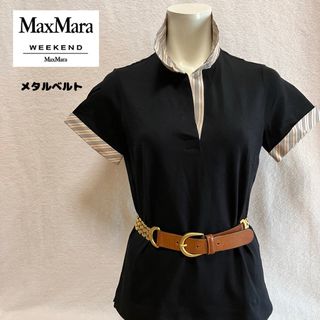 マックスマーラ(Max Mara)のMax Mara ゴールドチェーン/ レザー 切り替え ベルト S(ベルト)