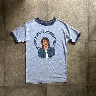 ヴィンテージ(VINTAGE)の70s ヴィンテージリンガーtシャツ USA製 ブルー×ネイビー グッドプリント(Tシャツ/カットソー(半袖/袖なし))