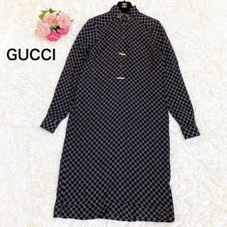 グッチ(Gucci)の美品☆グッチ シルク100 ワンピース インターロッキング ロゴプレート 金具(ロングワンピース/マキシワンピース)