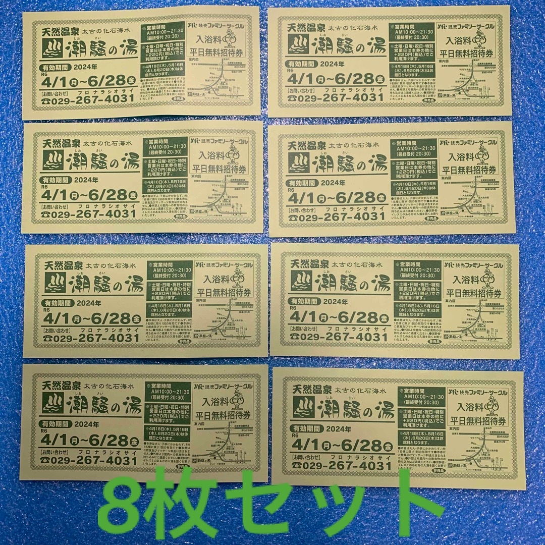 潮騒の湯 入浴料 平日無料招待券 8枚セット チケットの施設利用券(その他)の商品写真