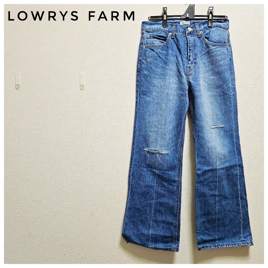 LOWRYS FARM(ローリーズファーム)の美品　LOWRYS FARM　デニム　ダメージ　青　カジュアル　バギー　M レディースのパンツ(デニム/ジーンズ)の商品写真