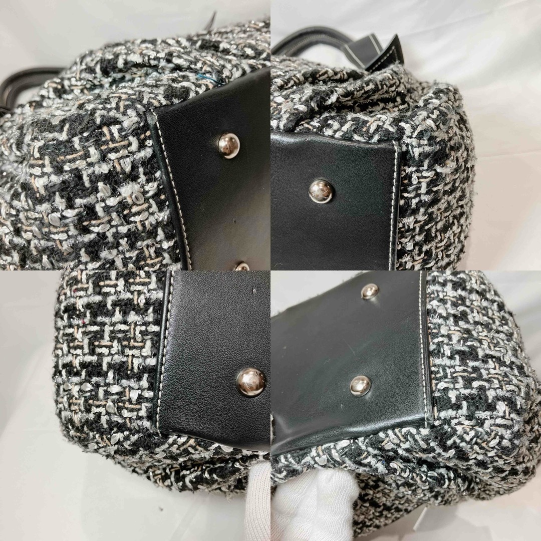 DIANA(ダイアナ)のDIANA ツイード ブラック シルバー 総柄 ハンドバッグ 大容量  レディースのバッグ(ハンドバッグ)の商品写真