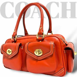 コーチ(COACH)の美品　コーチ　ボストンバッグ　ハンドバッグ　ターンロック　レザー　オレンジ(ハンドバッグ)