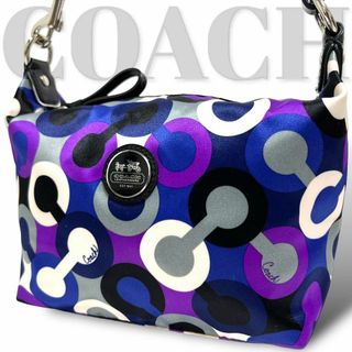 コーチ(COACH)の極美品　コーチ　アクセサリーポーチ　ショルダーバッグ　オプアート　キャンバス(ハンドバッグ)