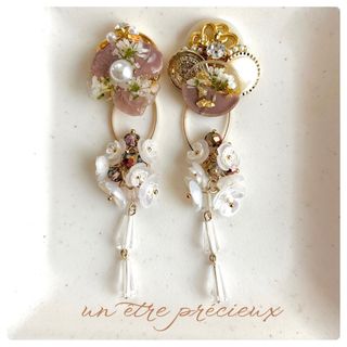 レジン ボタン × 小花チャーム★ 春夏 ピアス✳︎イヤリング 結婚式(ピアス)