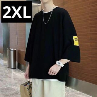 2XL 黒 メンズ オーバーサイズ Tシャツ 半袖 韓国 ストリート(Tシャツ/カットソー(半袖/袖なし))