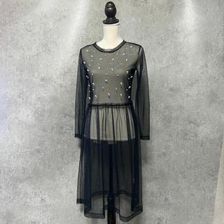 ザラ(ZARA)のザラ ZARA チュール ワンピース 黒 重ね着 シースルー 春 レディース(ひざ丈ワンピース)