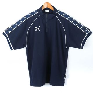 プーマ(PUMA)のプーマ 半袖Ｔシャツ トップス ハーフジップ ジャージ スポーツウエア 日本製 メンズ Mサイズ 紺×白 PUMA(Tシャツ/カットソー(半袖/袖なし))