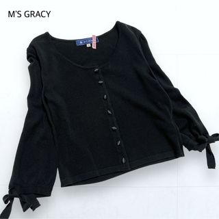 M'S GRACY - エムズグレイシー 袖リボン ショート カーディガン くるみボタン ブラック M